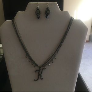 Triple strand Initial K Necklace & Earrings